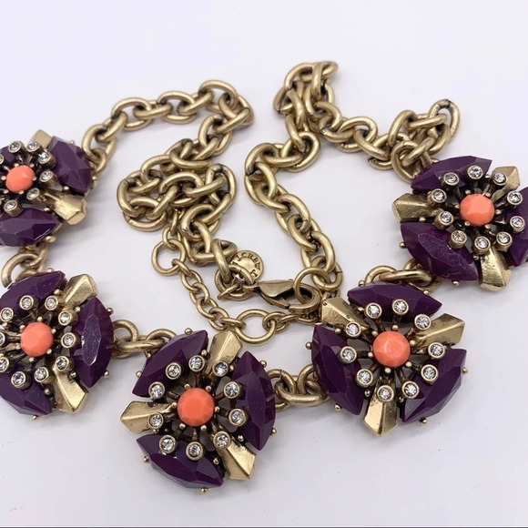 J. Crew Purple Jeweled Flower Necklace - Picture 2 of 3